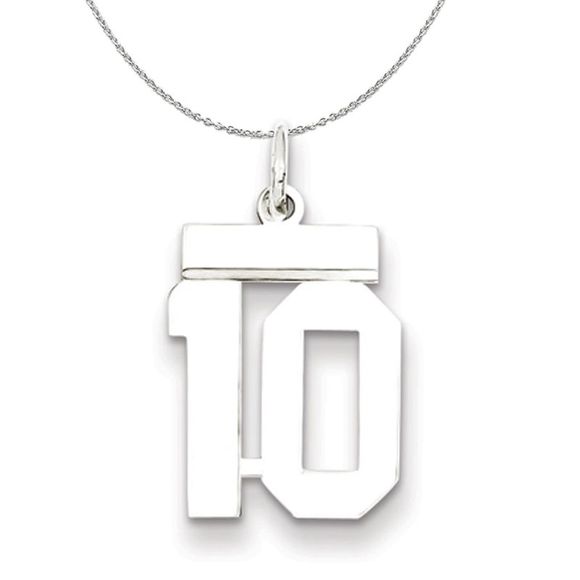 Silver, Athletic Collection, Small Polished Number 10 Necklace - 16 In - Picture 1 of 7